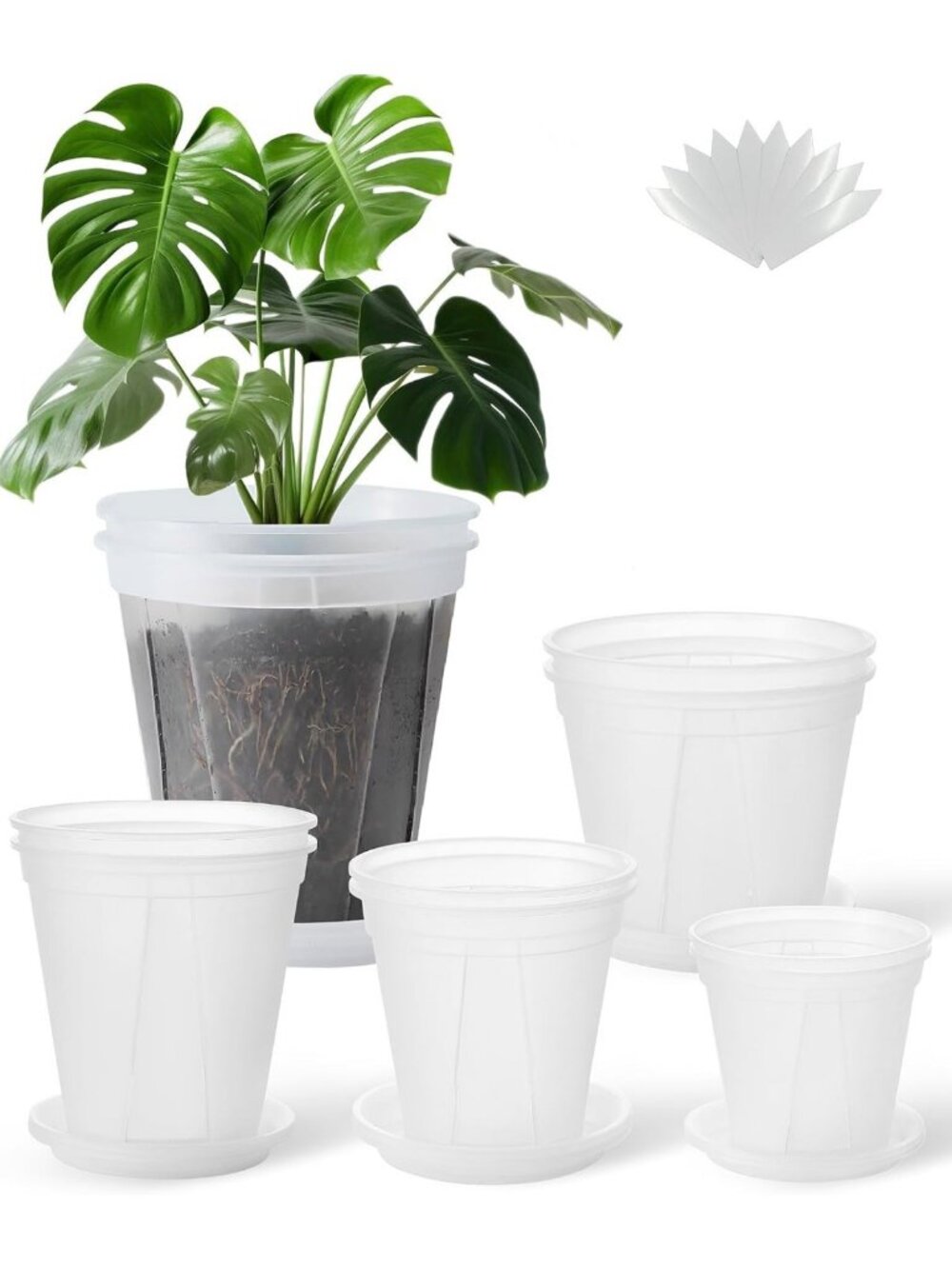 Set of 10 Clear Nursery Pots with Drainage - 5 to 9 Inch Plant Containers